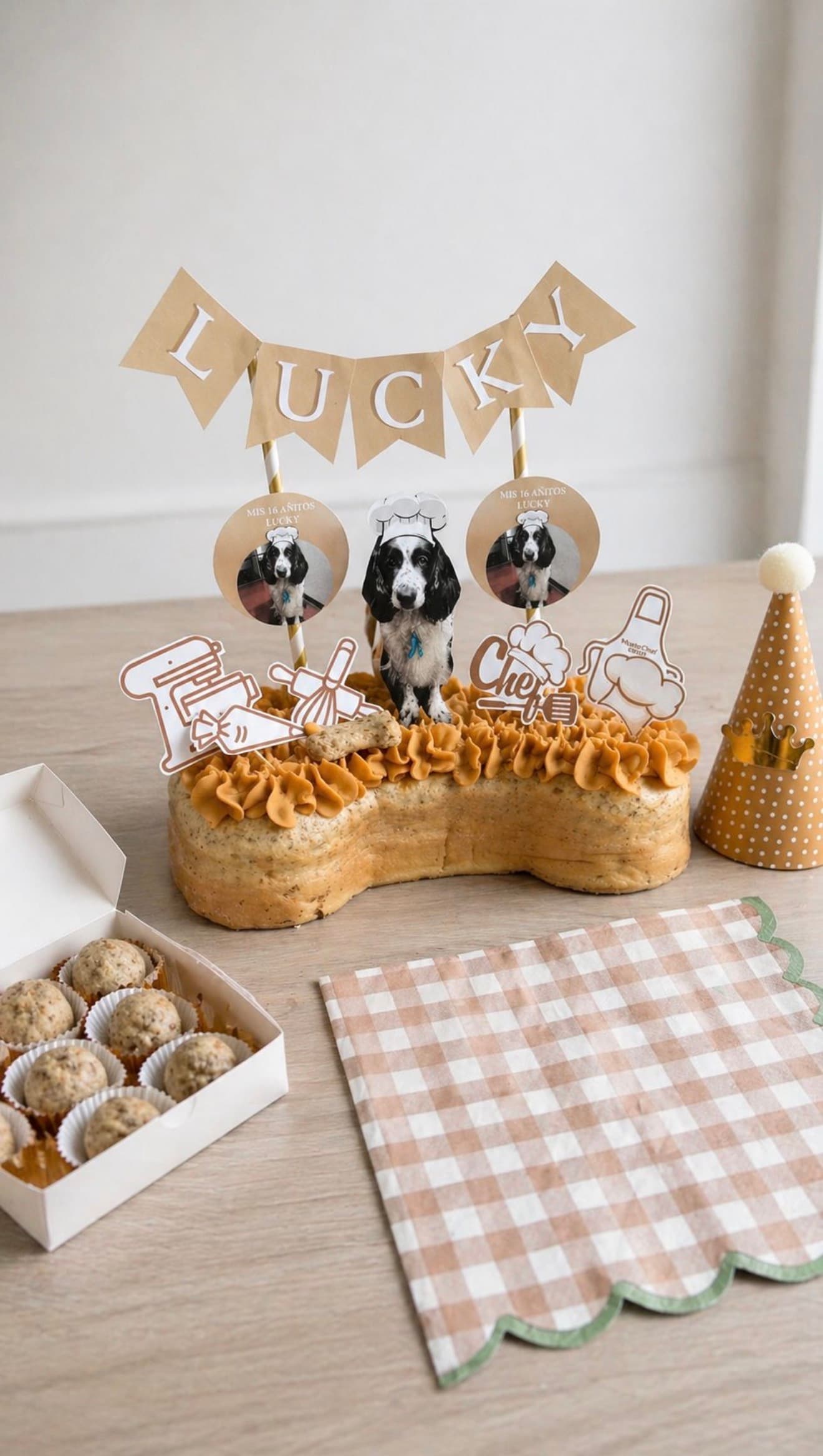 Torta en forma de hueso para los 16 años de Lucky